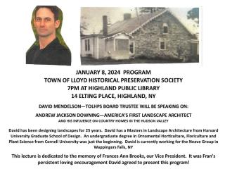 JANUARY 8, 2024  PROGRAM  TOWN OF LLOYD HISTORICAL PRESERVATION SOCIETY