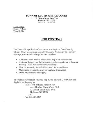 Job Posting: Court Security Officer 2-2-2024 