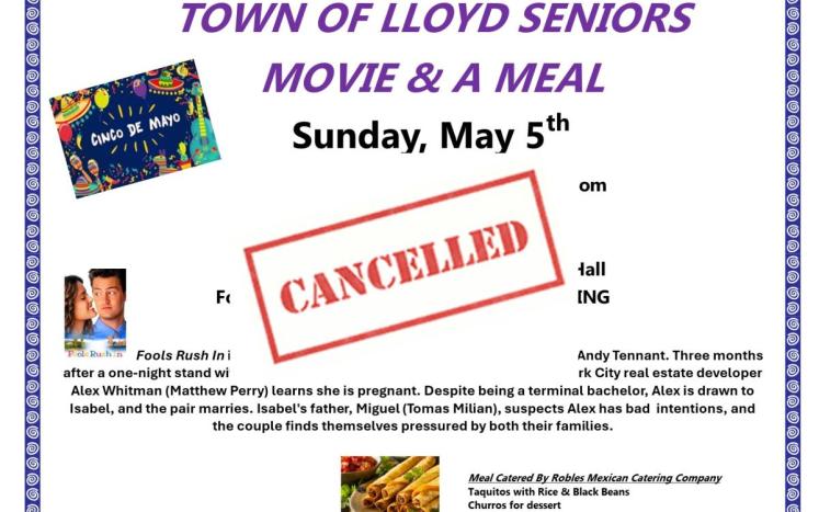 CANCELED - SENIORS MOVIE & MEAL MAY 5TH