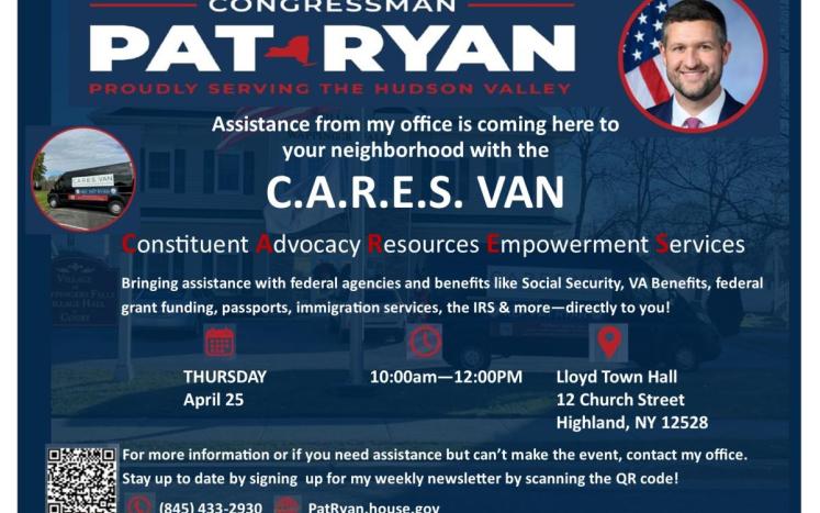 Congressman Pat Ryan's C.A.R.E. Vans - April 25th 10am-Noon at Town Hall