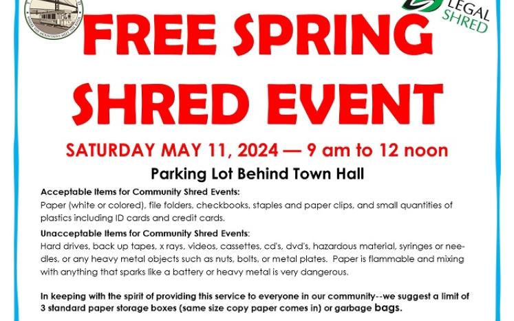 FREE SPRING SHRED EVENT Saturday, May 11 - 9am-Noon
